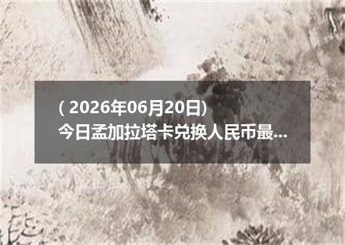 ( 2026年06月20日) 今日孟加拉塔卡兑换人民币最新汇率行情